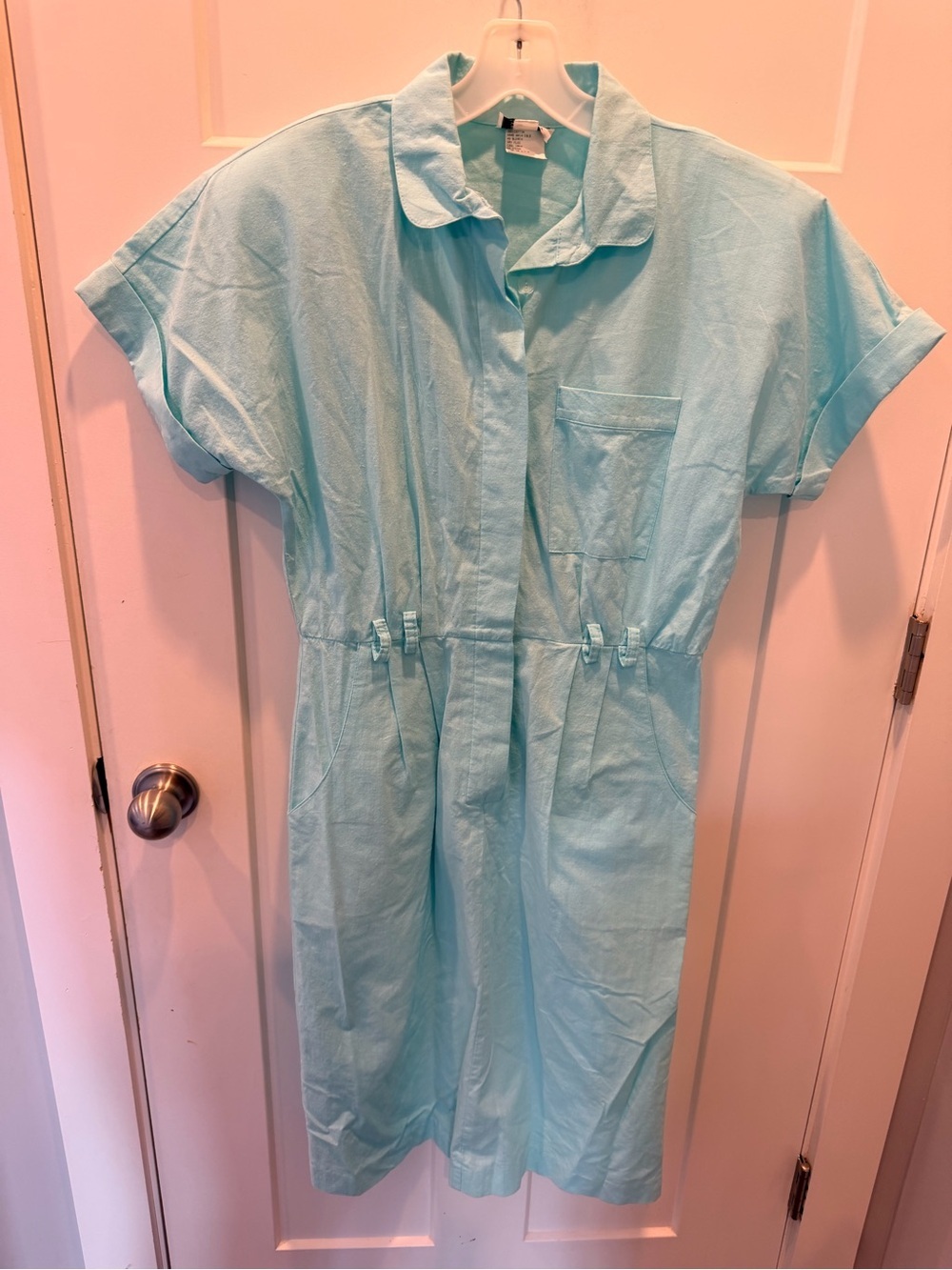 Vintage Stuart Alan Petites Aqua Shirt Dress Cottagecore Midi Dress 10P